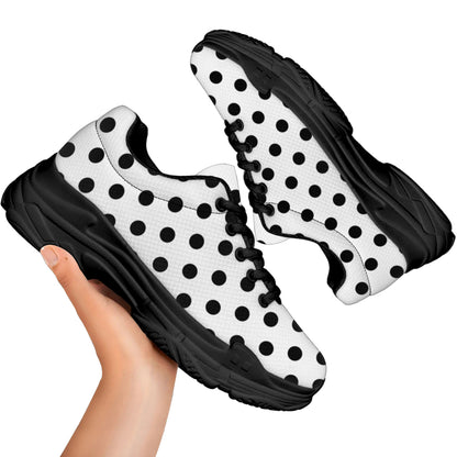 White And Black Polka Dot Pattern Print Black Chunky Shoes
