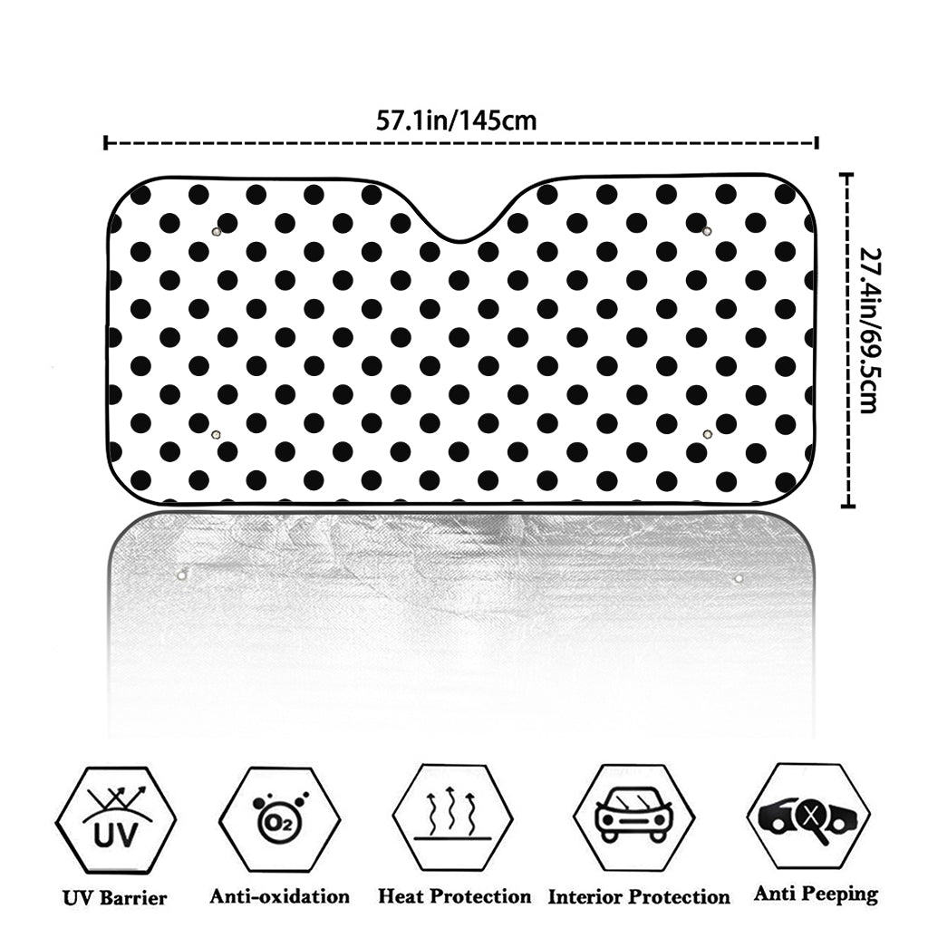 White And Black Polka Dot Pattern Print Car Windshield Sun Shade