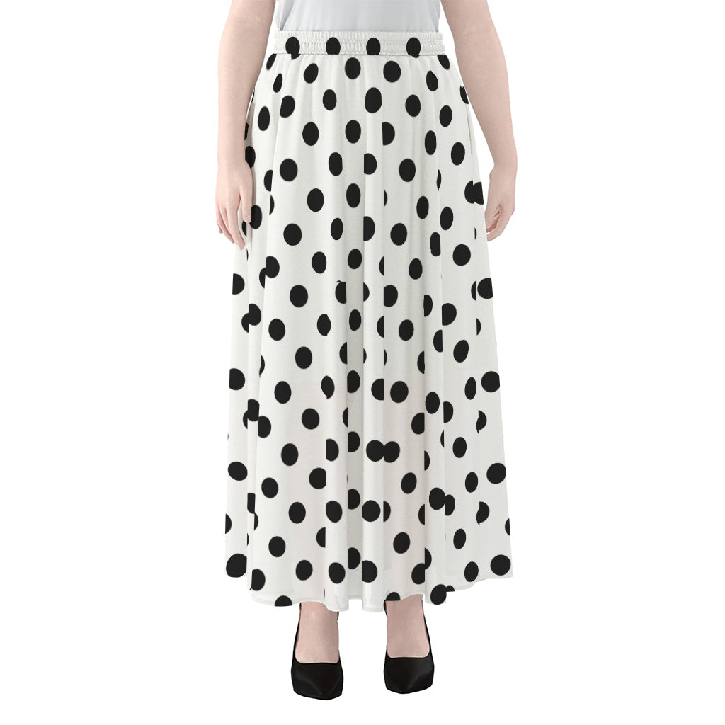 White And Black Polka Dot Pattern Print Chiffon Maxi Skirt