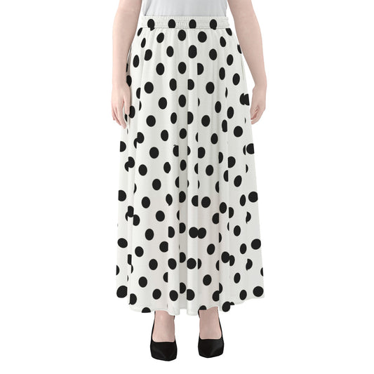 White And Black Polka Dot Pattern Print Chiffon Maxi Skirt