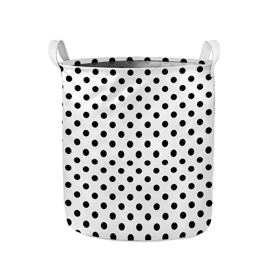 White And Black Polka Dot Pattern Print Collapsible Laundry Basket