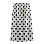 White And Black Polka Dot Pattern Print Cotton Front Slit Maxi Skirt