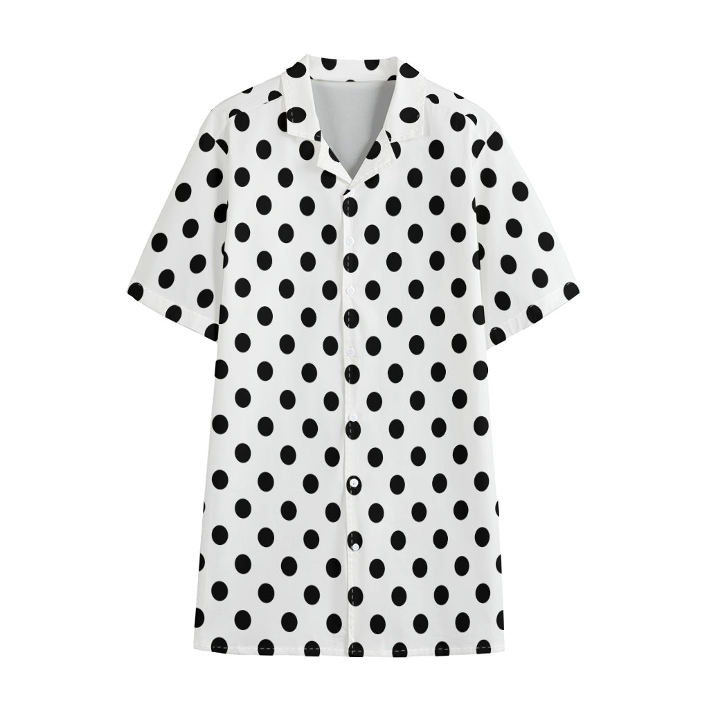 White And Black Polka Dot Pattern Print Cotton Hawaiian Shirt