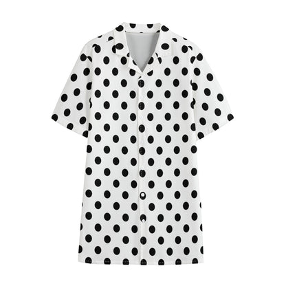 White And Black Polka Dot Pattern Print Cotton Hawaiian Shirt