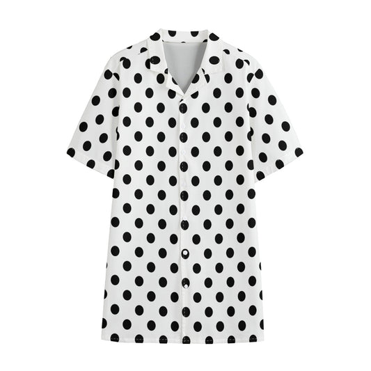 White And Black Polka Dot Pattern Print Cotton Hawaiian Shirt