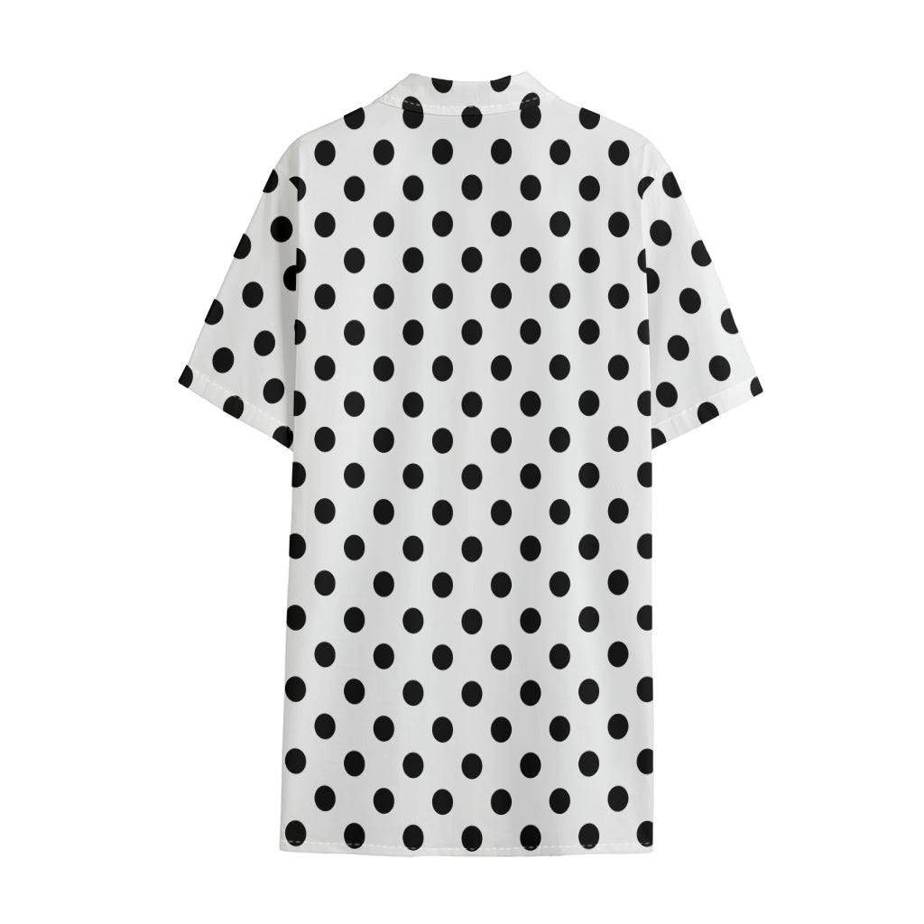 White And Black Polka Dot Pattern Print Cotton Hawaiian Shirt
