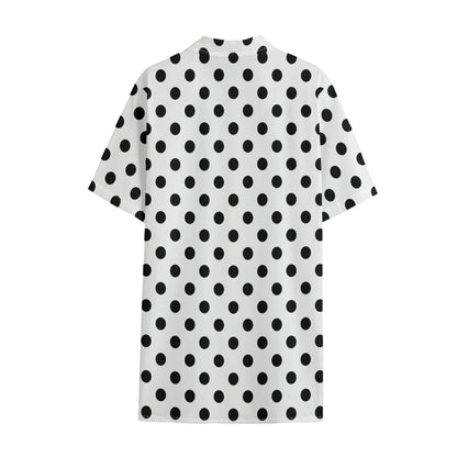 White And Black Polka Dot Pattern Print Cotton Hawaiian Shirt