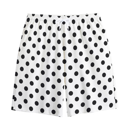 White And Black Polka Dot Pattern Print Cotton Shorts