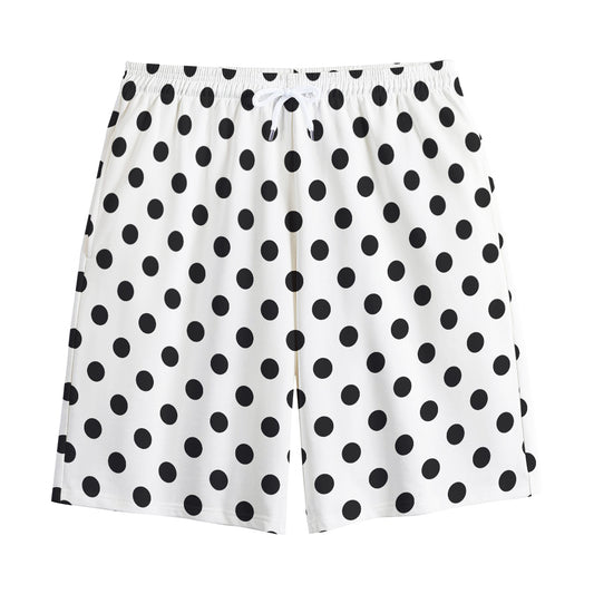 White And Black Polka Dot Pattern Print Cotton Shorts