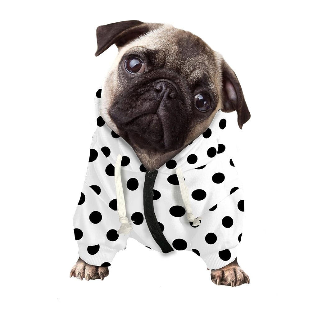 White And Black Polka Dot Pattern Print Dog Zip Up Hoodie