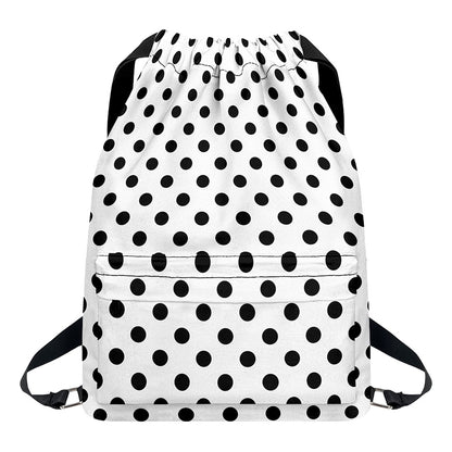 White And Black Polka Dot Pattern Print Drawstring Backpack