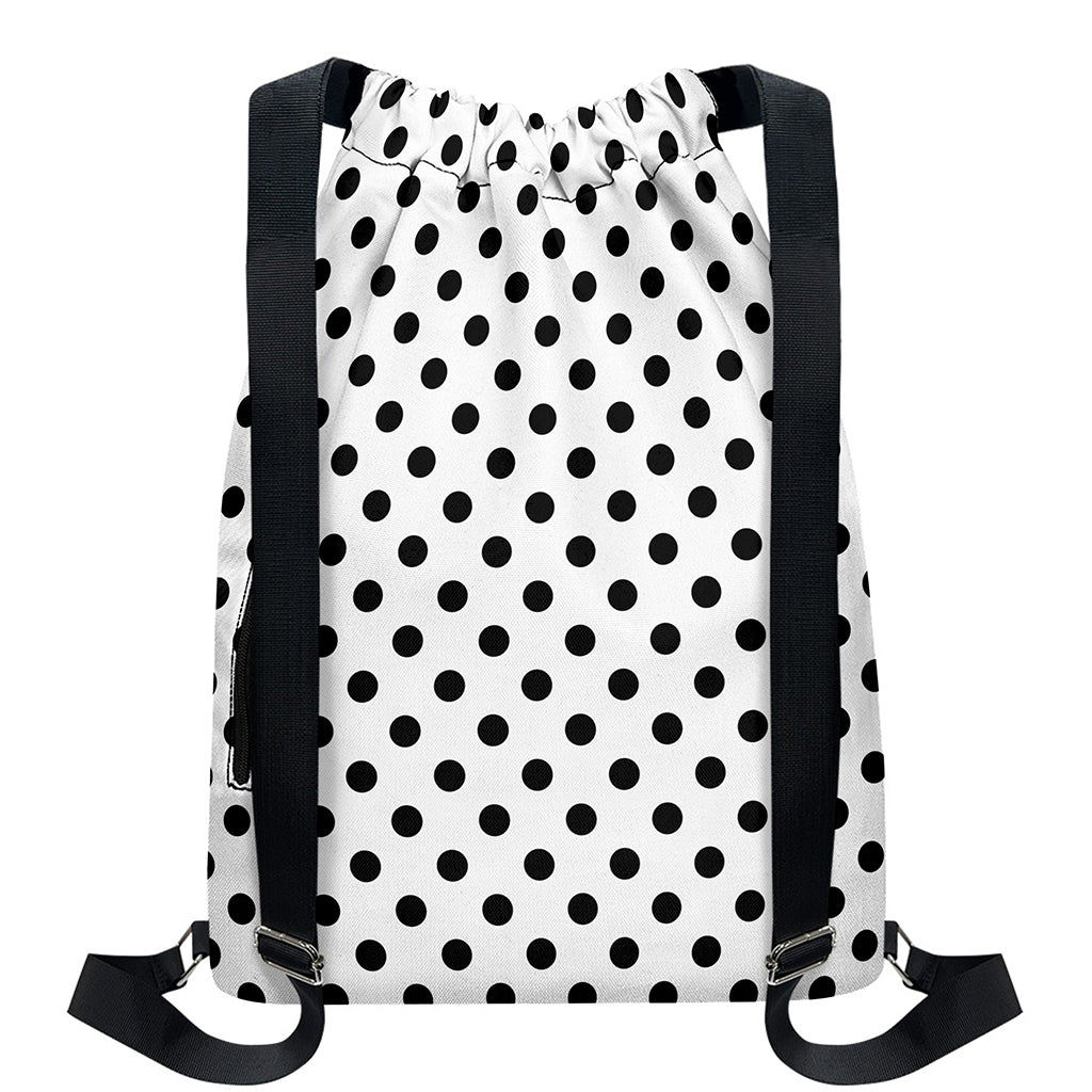 White And Black Polka Dot Pattern Print Drawstring Backpack