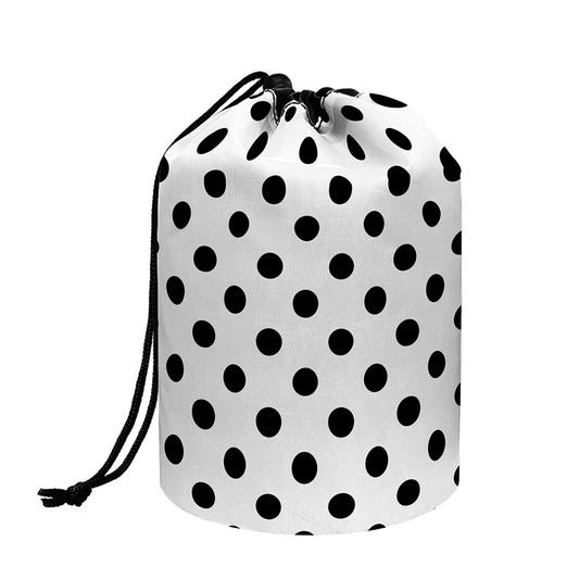 White And Black Polka Dot Pattern Print Drawstring Makeup Bag