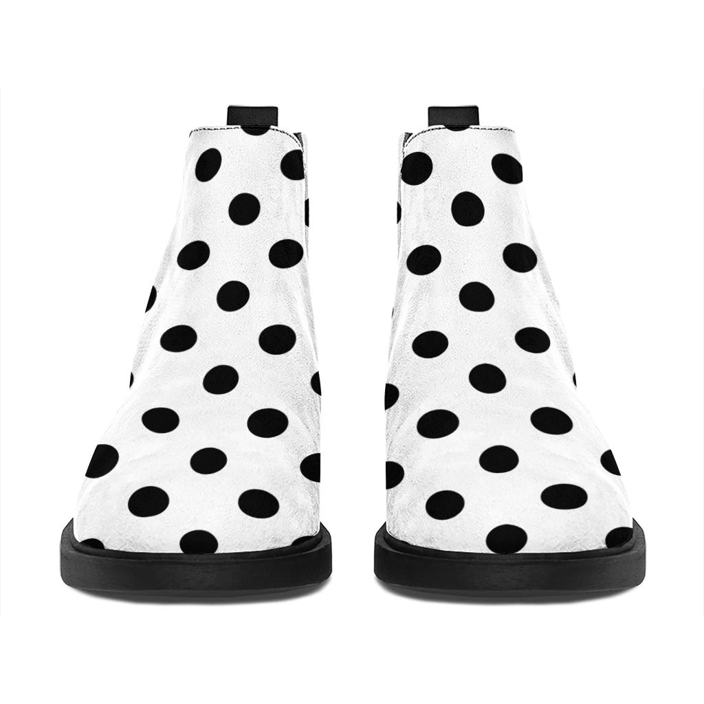 White And Black Polka Dot Pattern Print Flat Ankle Boots