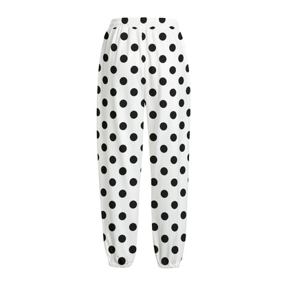 White And Black Polka Dot Pattern Print Fleece Lined Knit Pants
