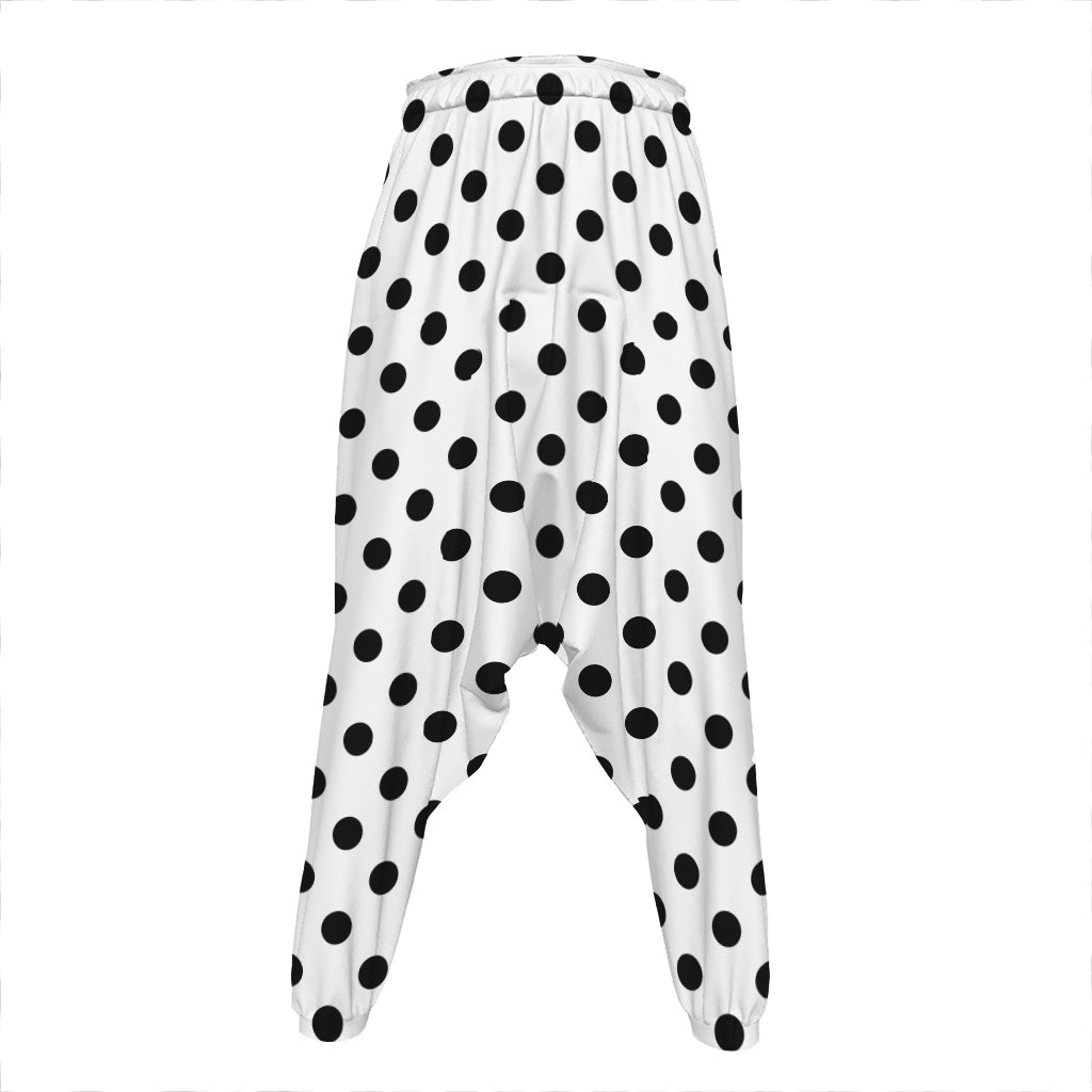 White And Black Polka Dot Pattern Print Hammer Pants