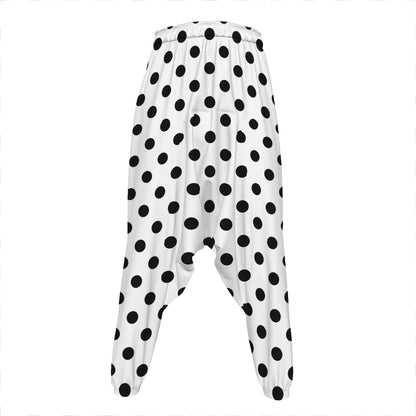 White And Black Polka Dot Pattern Print Hammer Pants