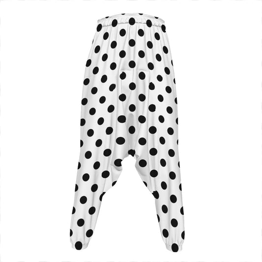White And Black Polka Dot Pattern Print Hammer Pants