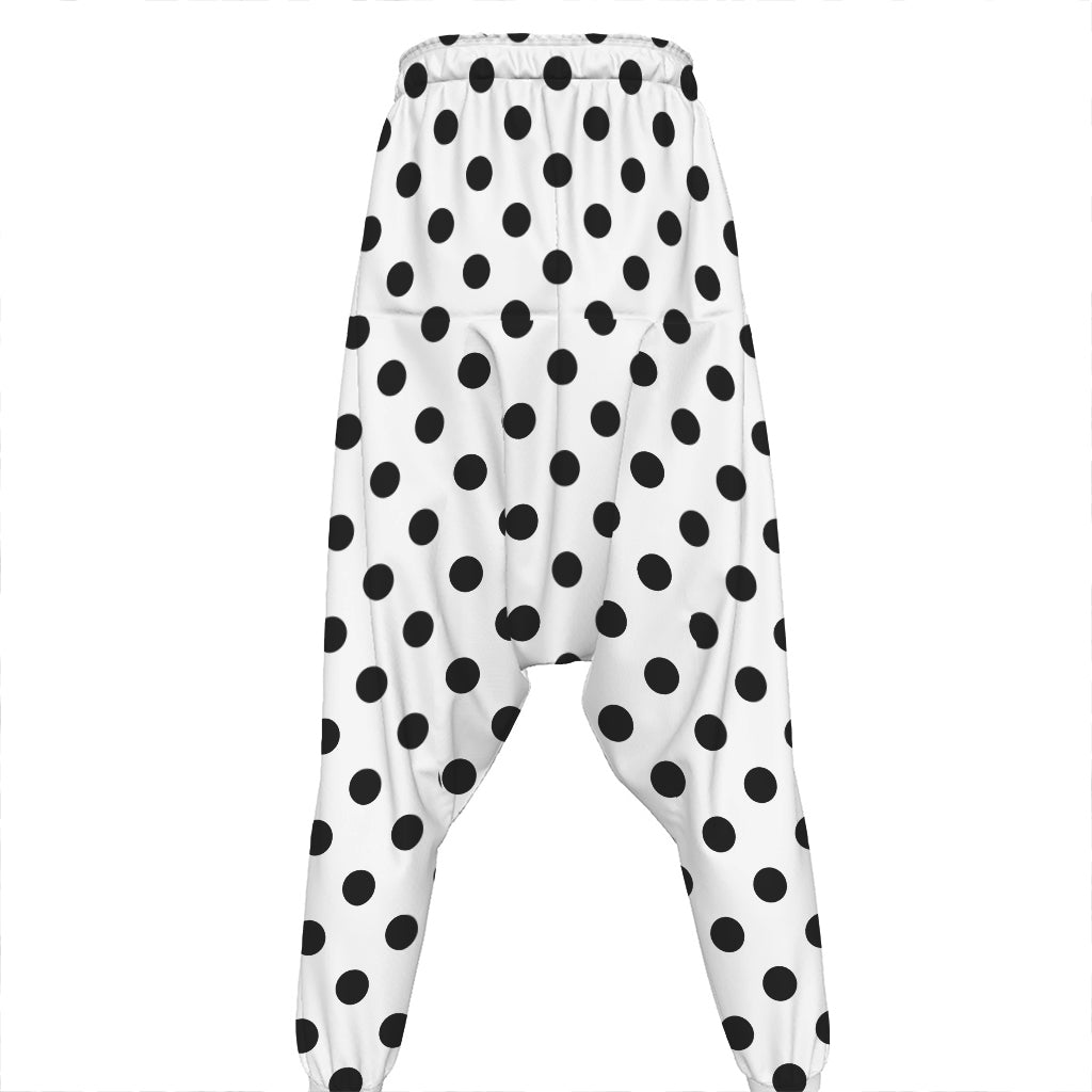 White And Black Polka Dot Pattern Print Hammer Pants