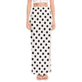 White And Black Polka Dot Pattern Print High Slit Maxi Skirt