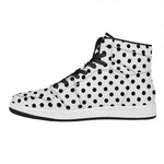 White And Black Polka Dot Pattern Print High Top Leather Sneakers