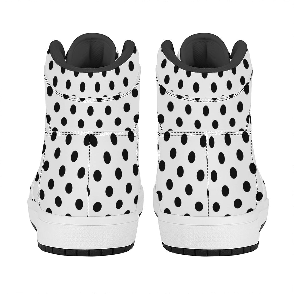 White And Black Polka Dot Pattern Print High Top Leather Sneakers