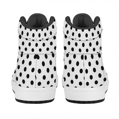White And Black Polka Dot Pattern Print High Top Leather Sneakers