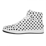White And Black Polka Dot Pattern Print High Top Leather Sneakers