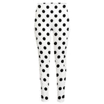 White And Black Polka Dot Pattern Print High-Waisted Pocket Leggings