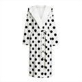 White And Black Polka Dot Pattern Print Hooded Bathrobe