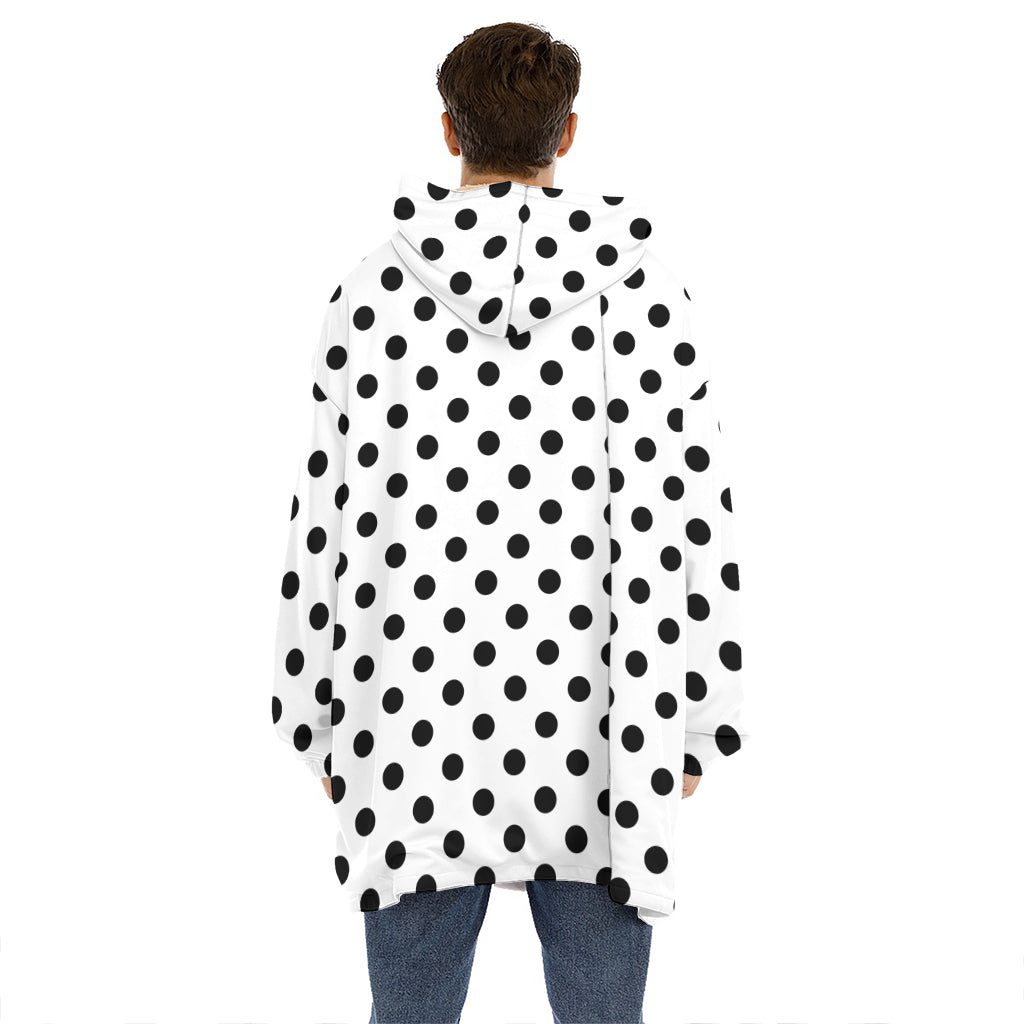 White And Black Polka Dot Pattern Print Hoodie Blanket