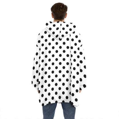 White And Black Polka Dot Pattern Print Hoodie Blanket