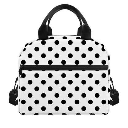 White And Black Polka Dot Pattern Print Insulated Lunch Bag