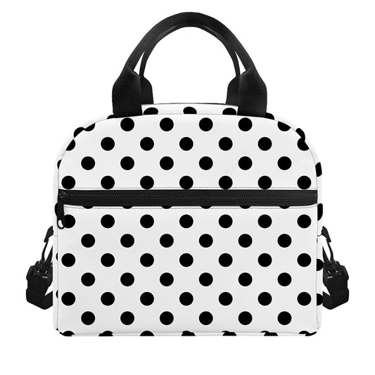 White And Black Polka Dot Pattern Print Insulated Lunch Bag