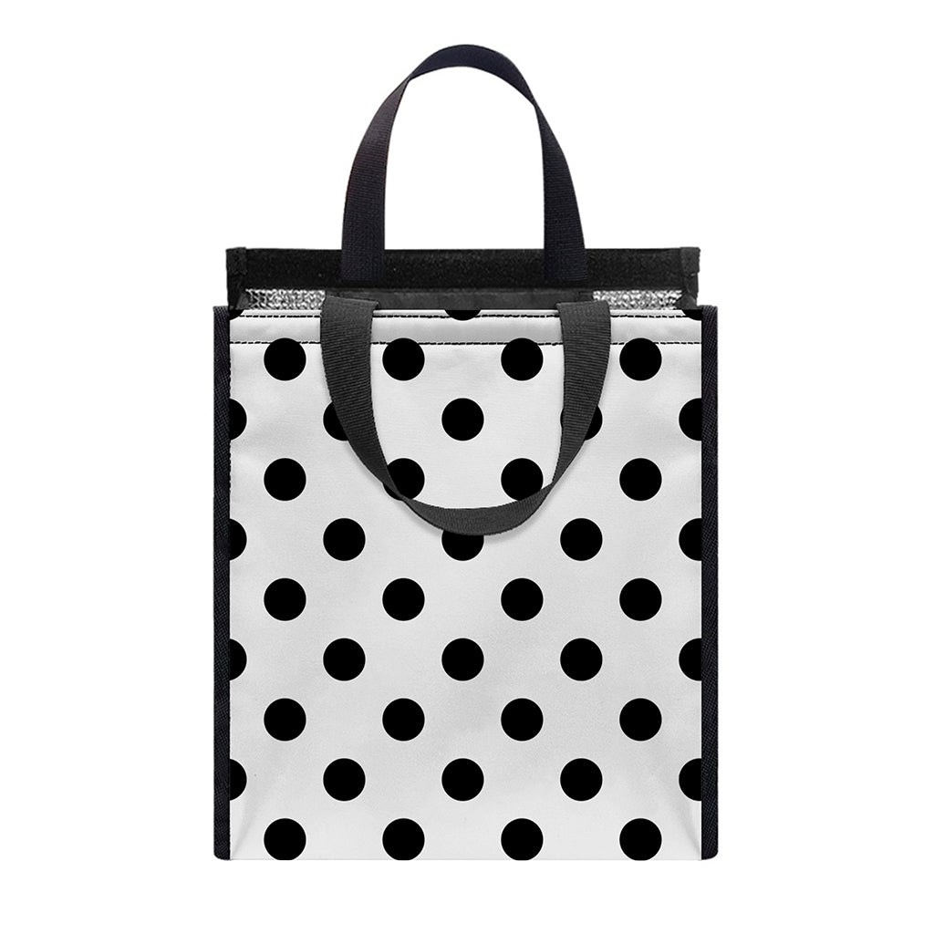 White And Black Polka Dot Pattern Print Insulated Lunch Tote