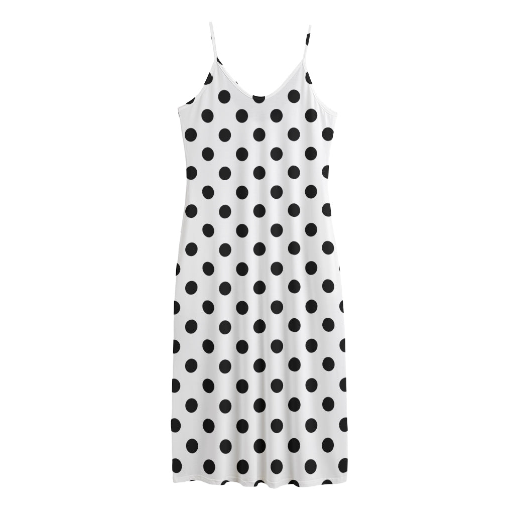 White And Black Polka Dot Pattern Print Jersey Midi Cami Dress