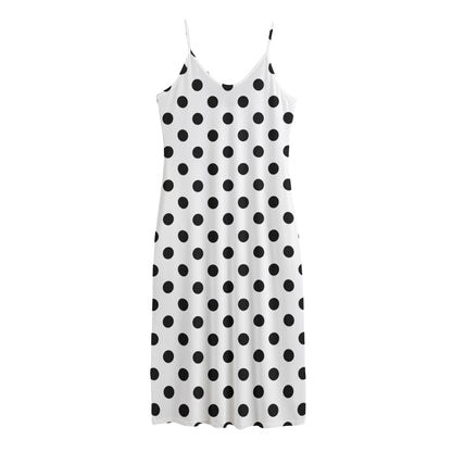 White And Black Polka Dot Pattern Print Jersey Midi Cami Dress