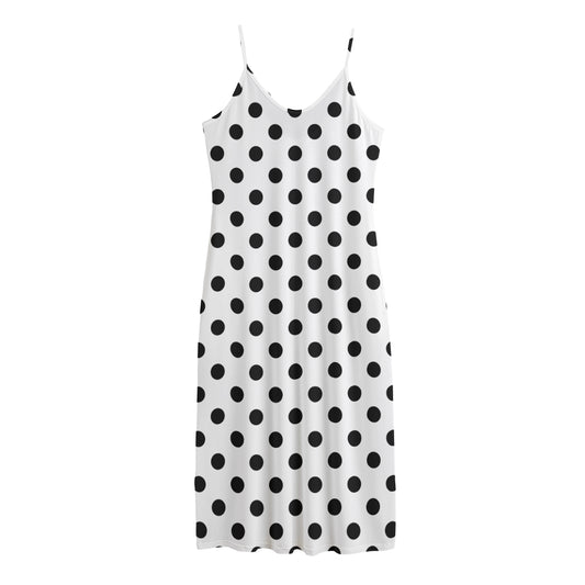 White And Black Polka Dot Pattern Print Jersey Midi Cami Dress