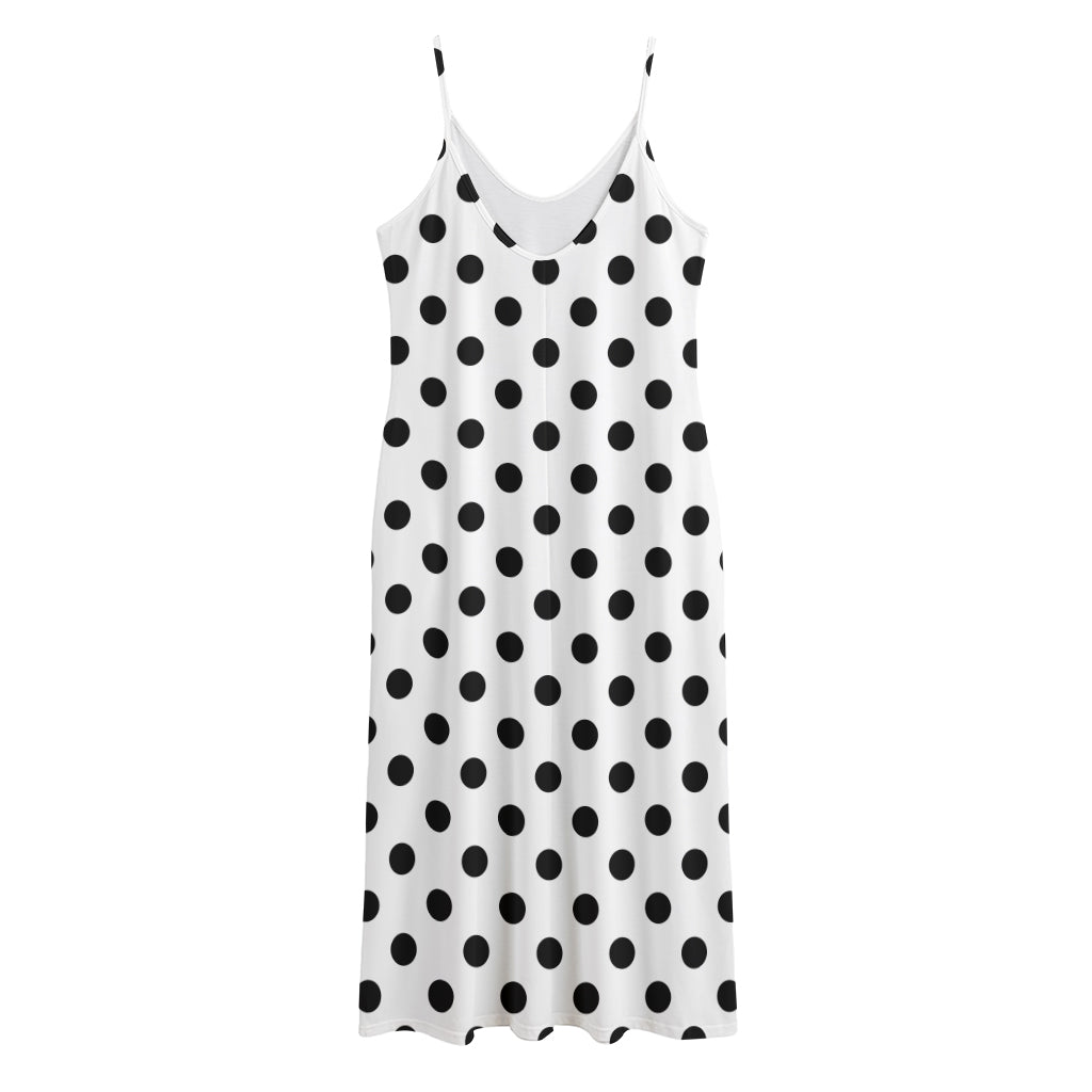 White And Black Polka Dot Pattern Print Jersey Midi Cami Dress