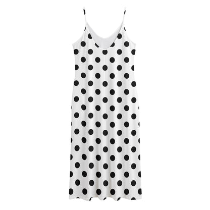 White And Black Polka Dot Pattern Print Jersey Midi Cami Dress