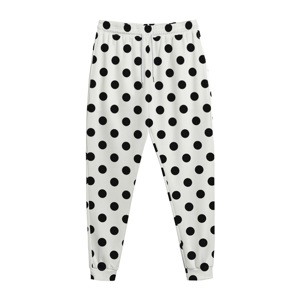 White And Black Polka Dot Pattern Print Jogger Pants