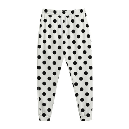 White And Black Polka Dot Pattern Print Jogger Pants