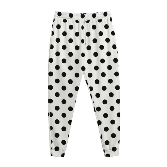 White And Black Polka Dot Pattern Print Jogger Pants