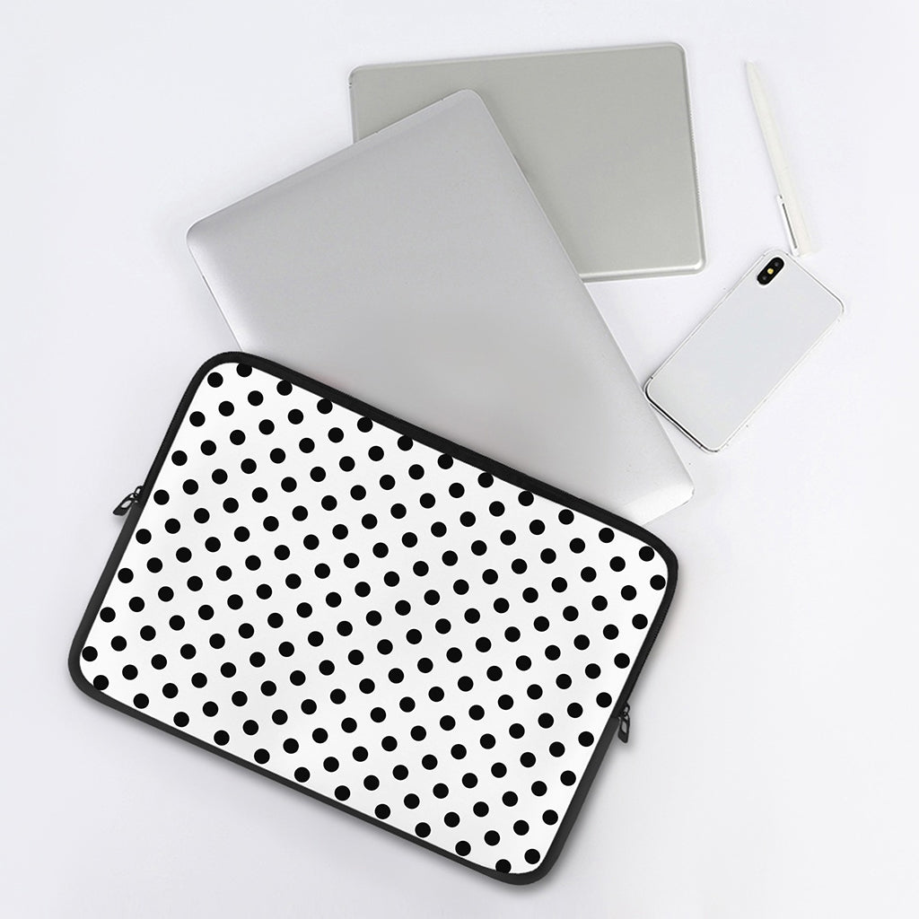 White And Black Polka Dot Pattern Print Laptop Sleeve