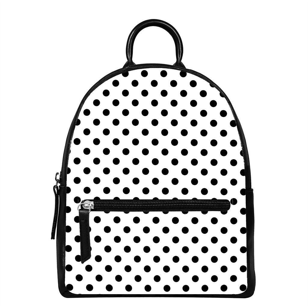 White And Black Polka Dot Pattern Print Leather Backpack