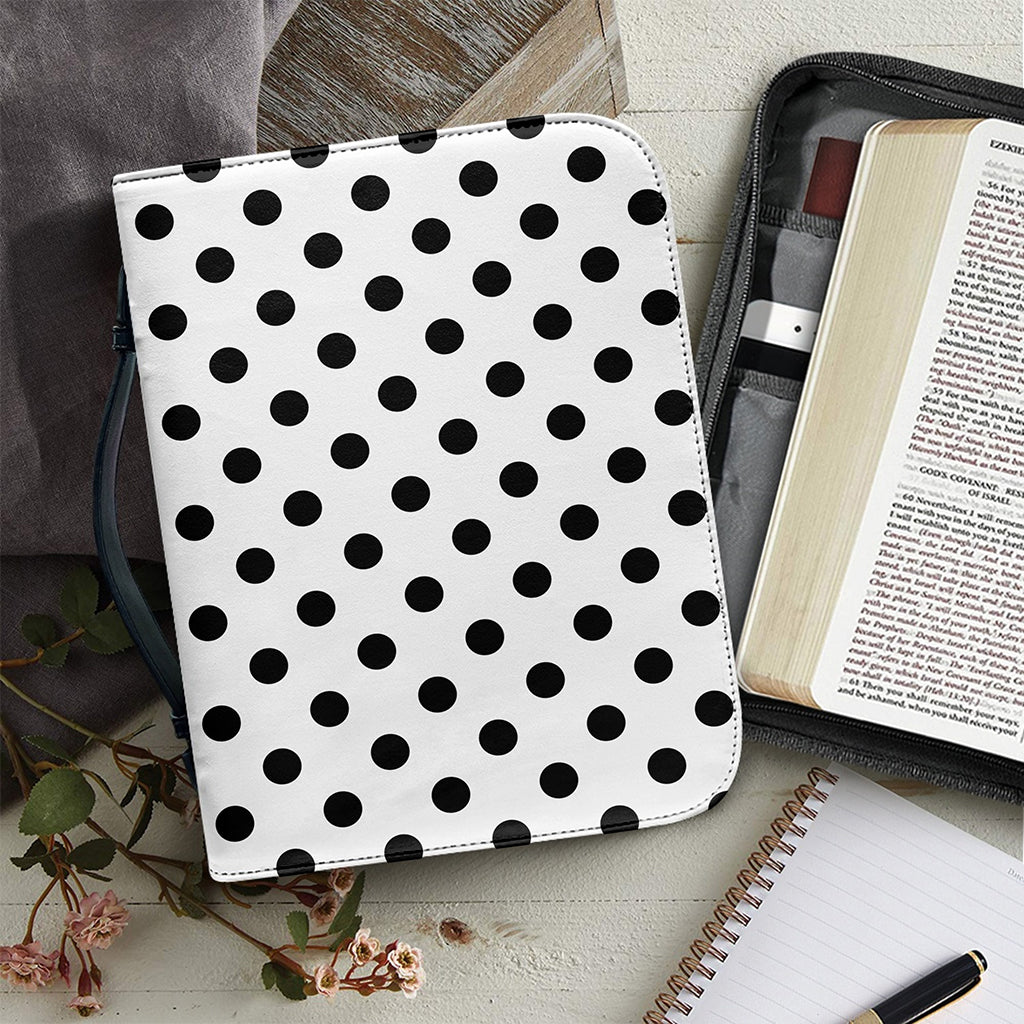 White And Black Polka Dot Pattern Print Leather Bible Cover
