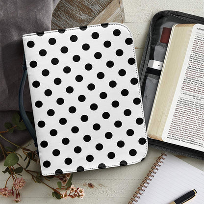 White And Black Polka Dot Pattern Print Leather Bible Cover