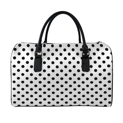 White And Black Polka Dot Pattern Print Leather Duffle Bag