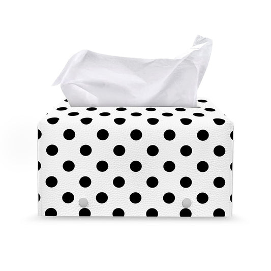 White And Black Polka Dot Pattern Print Leather Tissue Box Cover