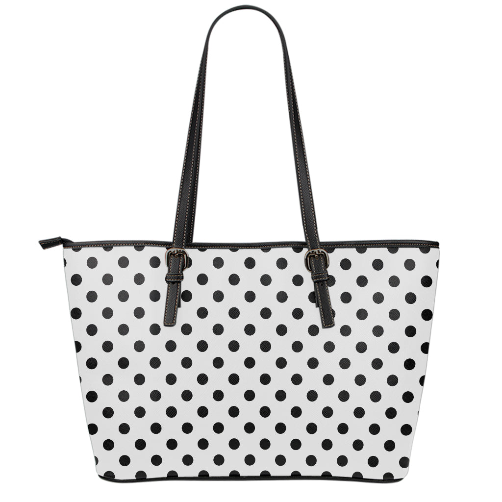 White And Black Polka Dot Pattern Print Leather Tote Bag